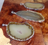 Brown Agate Slice Pendant (Silver Plated Edges) Polished Geode Jewelry Retail Pendants
