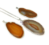 Brown Agate Slice Pendant (Silver Plated Edges) Polished Geode Jewelry Retail Pendants
