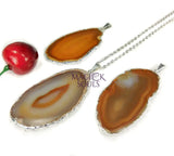Brown Agate Slice Pendant (Silver Plated Edges) Polished Geode Jewelry Retail Pendants
