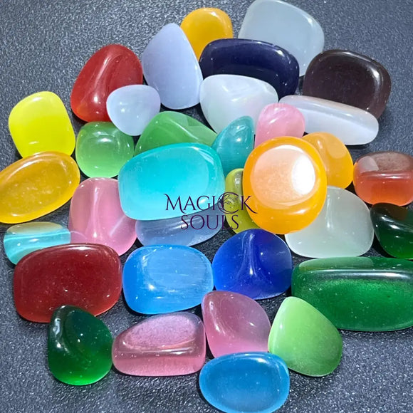 Cats Eye Flashy Colored Glass Tumbled Stones (By The Piece or Pound) Bulk Wholesale Lot Gemstone Decor Supply Home &