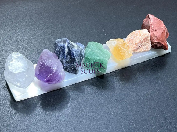 Chakra Crystal Set 7 Stone Rough Raw With Selenite Bar Reiki Home & Living > Spirituality & Religion > Prayer Beads &