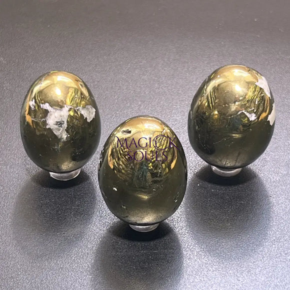 Chalcopyrite Golden Eggs Polished Gemstone Décor Carving Supply Gold Home & Living > Home Decor > Home Accents > Rocks