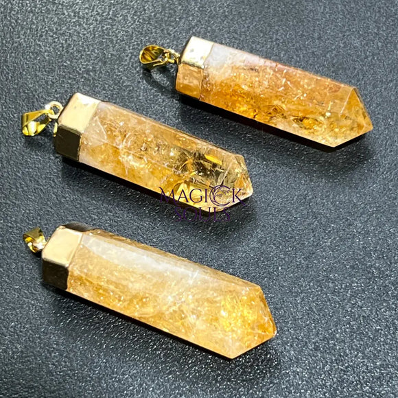 Citrine Crystal Faceted Point Pendant (Gold Plated) Craft Supplies & Tools > Beads Gems & Cabochons > Charms & Pendants
