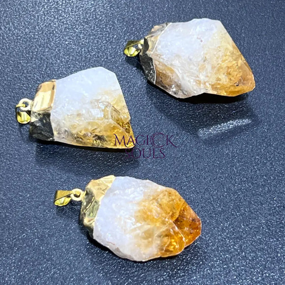Citrine Crystal Rough Raw Point Pendant (Gold Plated) Wholesale Jewelry > Necklaces > Crystal Necklaces