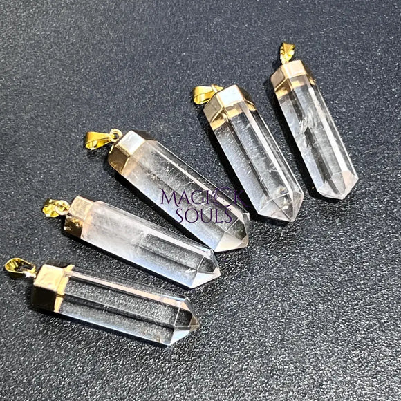 Clear Quartz Crystal Point Pendant (Gold Plated) Faceted Jewelry Necklace Supply Craft Supplies & Tools > Beads Gems &