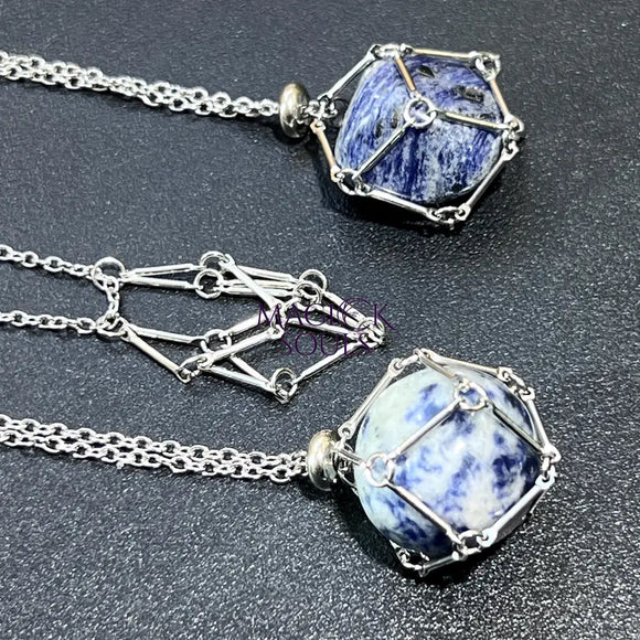 Crystal Gem Holder Necklace Pendant Set (24 Inch Stainless Steel Chain Cage) Interchangeable Jewelry Supply Craft