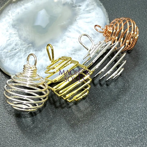 Crystal Gem Holder Spiral Cage Pendants (Silver Gold or Copper Plated) Circle Square Wholesale Craft Supplies & Tools >