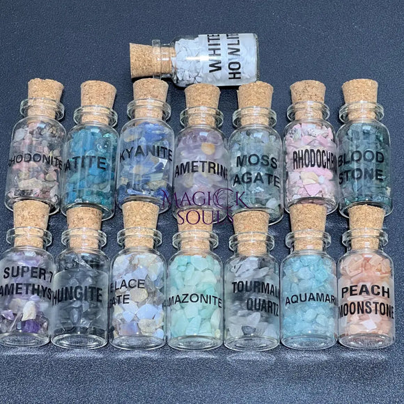 Crystal Gemstone Chips Labeled Bottle Collection (Set Of 15) Assorted Box Flat Gift Set Tumbled Mix Home & Living >