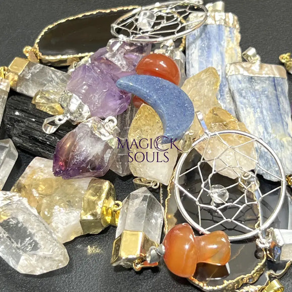 Crystal Pendant Mystery Mix (10 pcs) Raw Gemstone Jewelry Amethyst Quartz Citrine Variety Necklace Wholesale Lot Retail