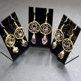 DreamCatcher Earrings Pair (Amethyst Crystal)(Gold Plated)(Stainless Steel Hooks) Gemstone Jewelry Supply Jewelry >
