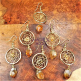 DreamCatcher Earrings Pair (Citrine Crystal)(Gold Plated)(Stainless Steel Hooks) Gemstone Jewelry Supply Jewelry >