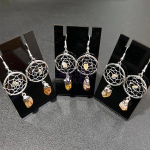 DreamCatcher Earrings Pair (Citrine Crystal)(Silver Plated)(Stainless Steel Hooks) Gemstone Jewelry Supply Jewelry >