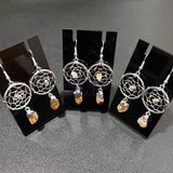 DreamCatcher Earrings Pair (Citrine Crystal)(Silver Plated)(Stainless Steel Hooks) Gemstone Jewelry Supply Jewelry >
