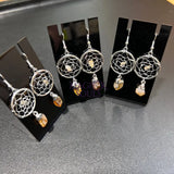 DreamCatcher Earrings Pair (Citrine Crystal)(Silver Plated)(Stainless Steel Hooks) Gemstone Jewelry Supply Jewelry >