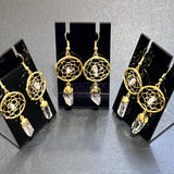 DreamCatcher Earrings Pair (Quartz Crystal)(Gold Plated)(Stainless Steel Hooks) Gemstone Jewelry Supply Jewelry >