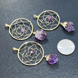 Dreamcatcher Pendant (Amethyst Crystal)(Gold Plated) Gemstone Jewelry Necklace Supply Craft Supplies & Tools > Beads