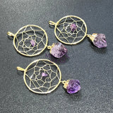 Dreamcatcher Pendant (Amethyst Crystal)(Gold Plated) Gemstone Jewelry Necklace Supply Craft Supplies & Tools > Beads