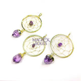 Dreamcatcher Pendant (Amethyst Crystal)(Gold Plated) Gemstone Jewelry Necklace Supply Craft Supplies & Tools > Beads