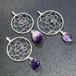 Dreamcatcher Pendant (Amethyst Crystal)(Silver Plated) Gemstone Jewelry Craft Supplies & Tools > Beads Gems & Cabochons
