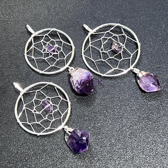 Dreamcatcher Pendant (Amethyst Crystal)(Silver Plated) Gemstone Jewelry Craft Supplies & Tools > Beads Gems & Cabochons