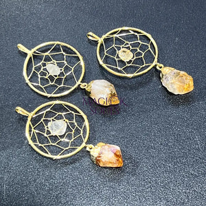 Dreamcatcher Pendant (Citrine Crystal Point)(Gold Plated) Gemstone Jewelry Necklace Supply Craft Supplies & Tools >