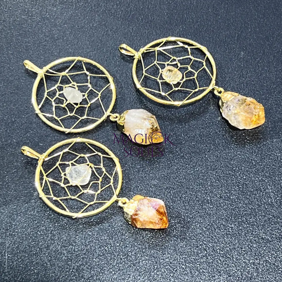 Dreamcatcher Pendant (Citrine Crystal Point)(Gold Plated) Gemstone Jewelry Necklace Supply Craft Supplies & Tools >