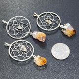 Dreamcatcher Pendant (Citrine Crystal)(Silver Plated) Gemstone Jewelry Necklace Supply Craft Supplies & Tools > Beads