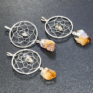 Dreamcatcher Pendant (Citrine Crystal)(Silver Plated) Gemstone Jewelry Necklace Supply Craft Supplies & Tools > Beads