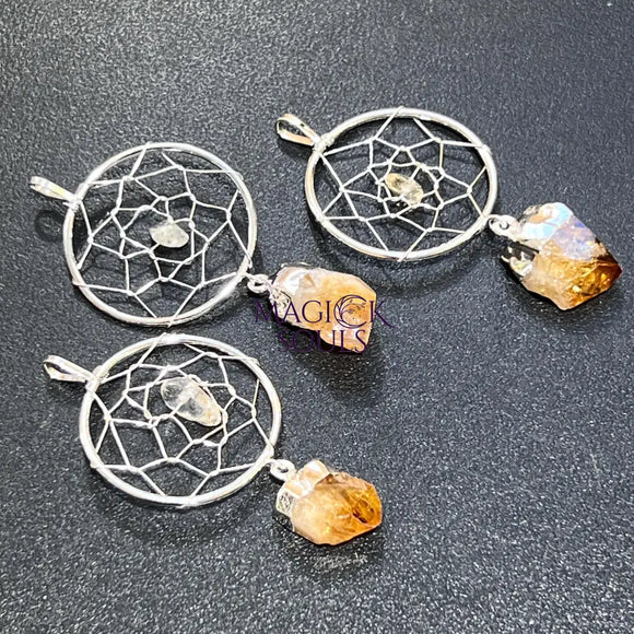 Dreamcatcher Pendant (Citrine Crystal)(Silver Plated) Gemstone Jewelry Necklace Supply Craft Supplies & Tools > Beads