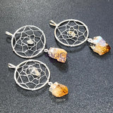 Dreamcatcher Pendant (Citrine Crystal)(Silver Plated) Gemstone Jewelry Necklace Supply Craft Supplies & Tools > Beads