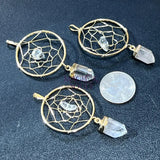 Dreamcatcher Pendant (Quartz Crystal Point)(Gold Plated) Gemstone Jewelry Necklace Supply Jewelry > Necklaces > Crystal