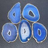 Drilled Hole Blue Agate Slices (2mm Hole)(Gold Plated Edges) Gemstone Decor Craft Supplies Craft Supplies & Tools > Raw