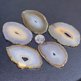 Drilled Hole Natural Gray Brown Agate Slice (2mm Hole)(Gold Plated Edges) Wholesale Craft Supplies & Tools > Raw