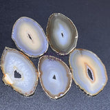 Drilled Hole Natural Gray Brown Agate Slice (2mm Hole)(Gold Plated Edges) Wholesale Craft Supplies & Tools > Raw