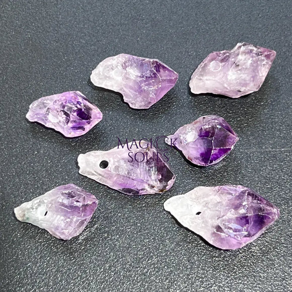 Drilled Raw Amethyst Crystal Point (3mm Hole) Rough Gemstone Jewelry Necklace Supply Craft Supplies & Tools > Beads