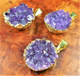Druzy Amethyst Necklace Pendant Petite Gold Crystal Cluster Retail Pendants