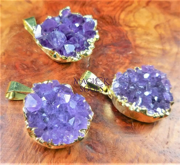 Druzy Amethyst Necklace Pendant Petite Gold Crystal Cluster Retail Pendants
