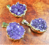 Druzy Amethyst Necklace Pendant Petite Gold Crystal Cluster Retail Pendants