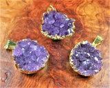 Druzy Amethyst Necklace Pendant Petite Gold Crystal Cluster Retail Pendants