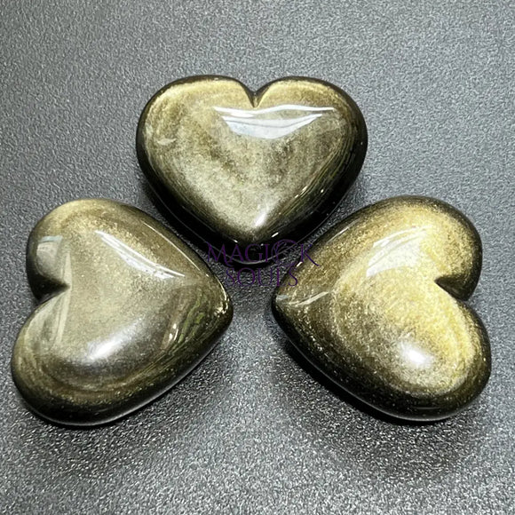 Gold Sheen Obsidian Puffy Heart Carving Gemstone Crystal Decor Supply Home & Living > Home Decor > Home Accents > Rocks