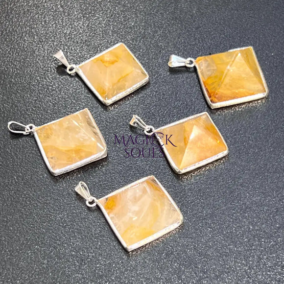 Golden Healer Quartz Pyramid Pendant (Silver Plated) Gemstone Jewelry Necklace Supply Jewelry > Necklaces > Crystal