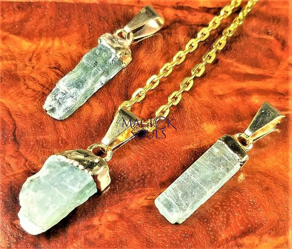 Green Kyanite Crystal Small Petite Pendant (Gold Plated) Gemstone Jewelry Necklace Supply Craft Supplies & Tools >