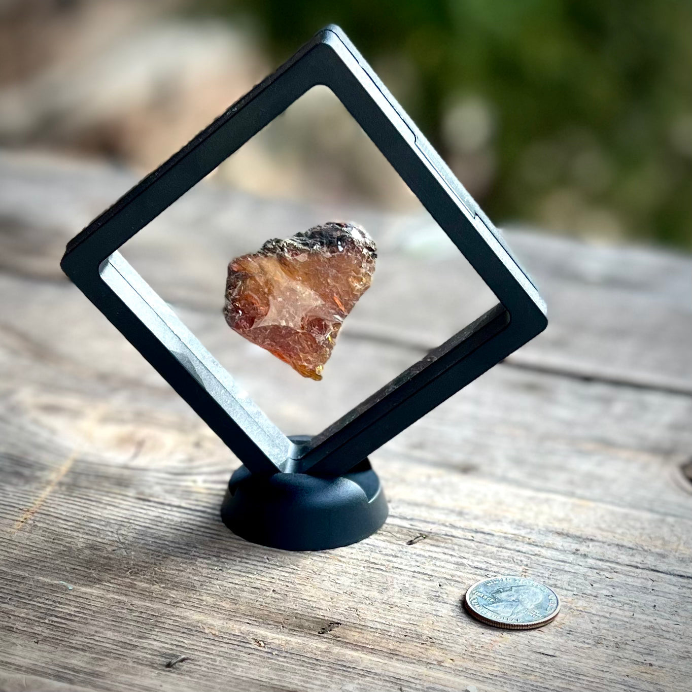 Blue UV Reactive Sumatran Amber in display - Magick Souls