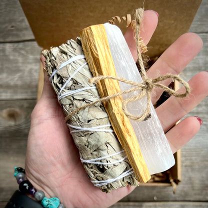 Sage Chakra Cleansing Gift Set. Blue Sage, Lavender, Selenite, Clear Quartz, Palo Santo, Lemon Grass - Magick Souls