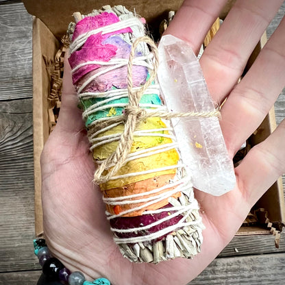 Sage Chakra Cleansing Gift Set. Blue Sage, Lavender, Selenite, Clear Quartz, Palo Santo, Lemon Grass - Magick Souls
