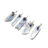 Kyanite Amethyst Crystal Point Pendant (Silver Plated) Gemstone Jewelry Necklace Supply Craft Supplies & Tools > Beads
