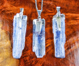 Kyanite and Quartz Crystal Pendant (Silver Plated) Blue Gemstone Jewelry Necklace Supply Craft Supplies & Tools > Beads