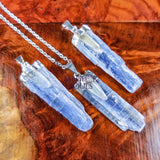Kyanite and Quartz Crystal Pendant (Silver Plated) Blue Gemstone Jewelry Necklace Supply Craft Supplies & Tools > Beads