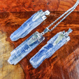 Kyanite and Quartz Crystal Pendant (Silver Plated) Blue Gemstone Jewelry Necklace Supply Craft Supplies & Tools > Beads