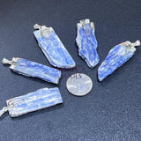 Kyanite and Quartz Crystal Pendant (Silver Plated) Blue Gemstone Jewelry Necklace Supply Craft Supplies & Tools > Beads